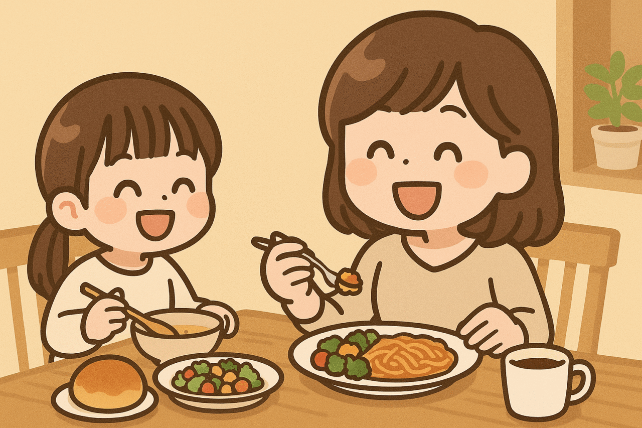 ママと子どもが笑顔で食卓を囲む